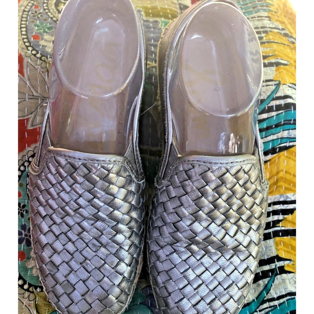 SAM EDELMAN CATHERINE Metallic Gray Woven Leather Espadrille Loafers 7.5 - Picture 2 of 14